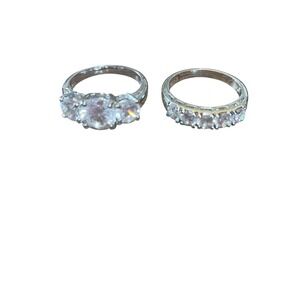 Avon‎ Silver Tone Clear CZ Stone Wedding Engagement Bridal Ring Set Women